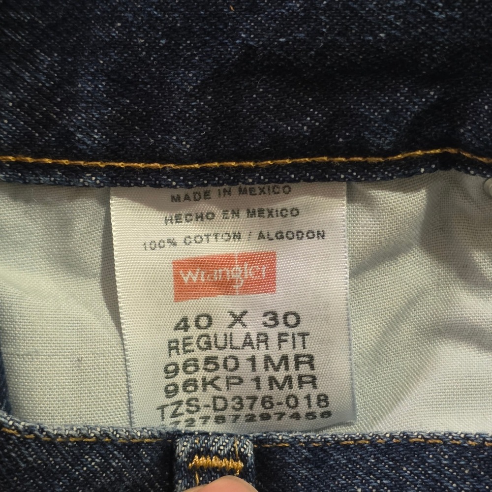 Wrangler Mens Regular Fit Jeans Dark Wash‎ Indigo 100% Cotton 40x30 96501MR - Picture 8 of 9